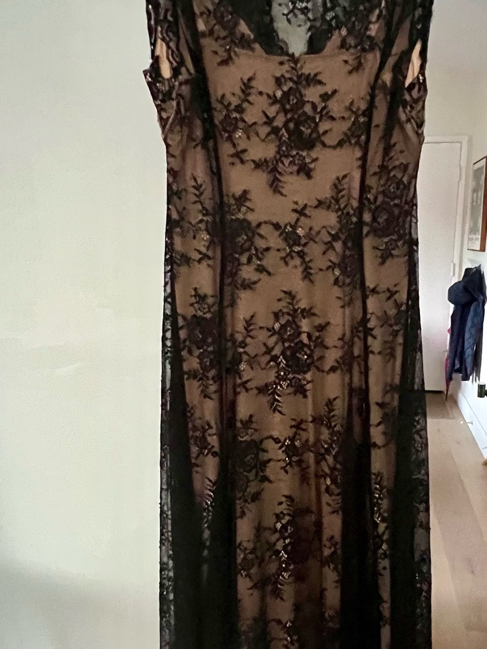 Black Lace-Overlay Maxi Dress - Elegant Evening Style - Picture 4 of 4